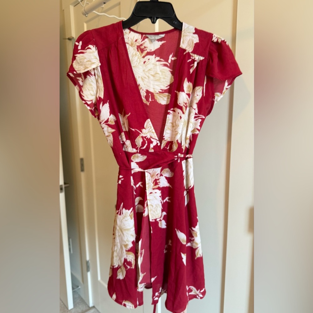 Elegant Red Floral Wrap Dress